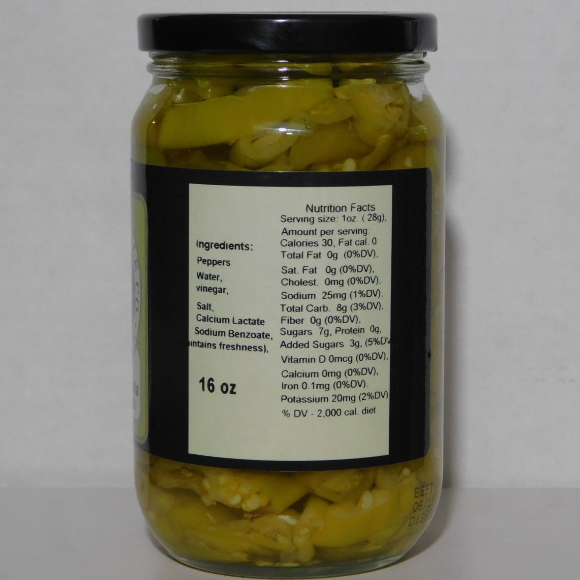 Jar of Penna Yellow Cascabella Sliced Peppers from Hogshead Pickle Co with nutritional facts mentioned on it